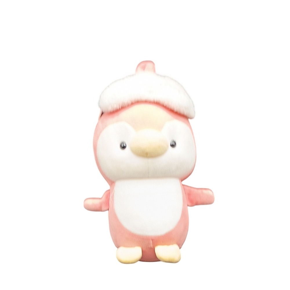 Pink Penguin Plush Stuffed Animal with Winter Hat and Suction Cup Attachment